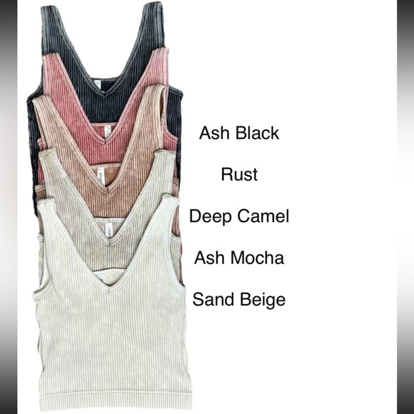 🤎NWOT Zenana Padded Ribbed Mineral Wash Crop Tank Top Sz S/M Nylon & Spandex - Picture 16 of 16